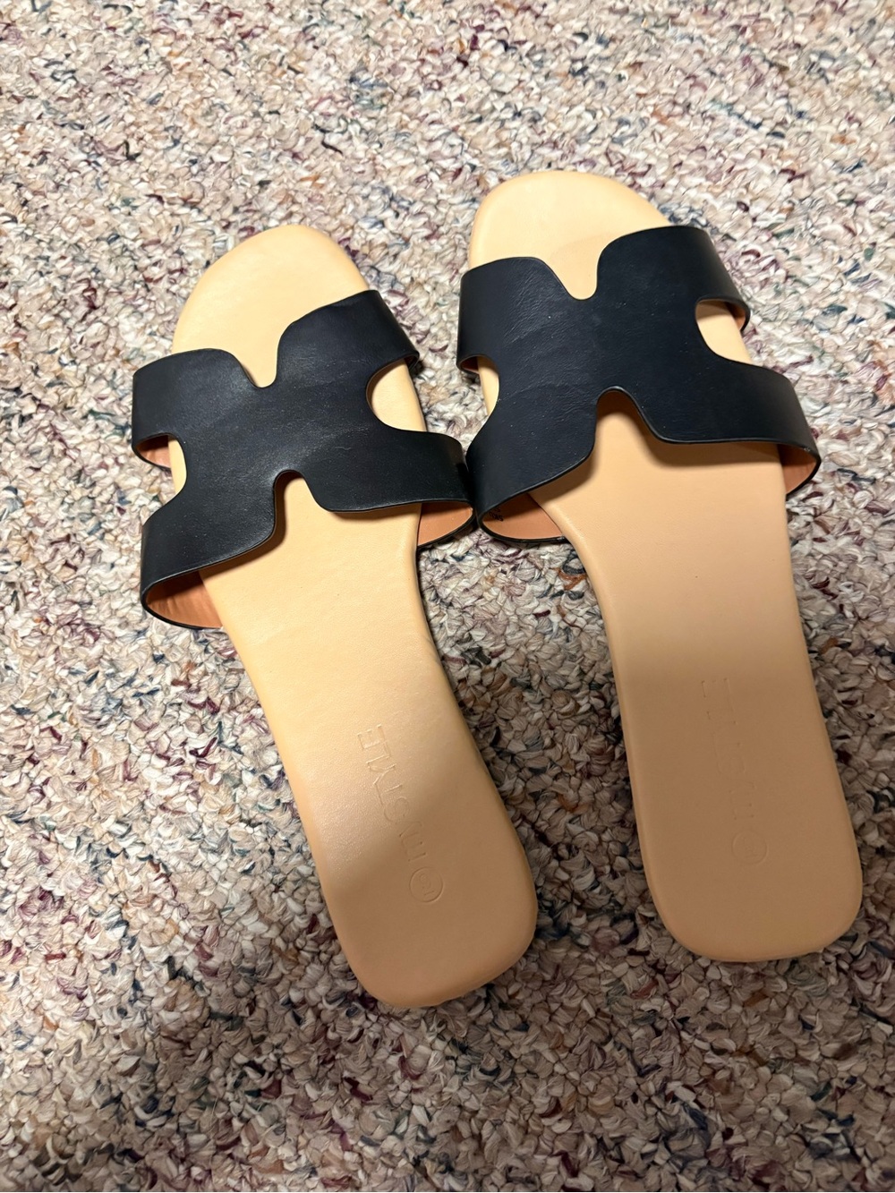 Women's Black Slide Sandals - Classic Leather Upper